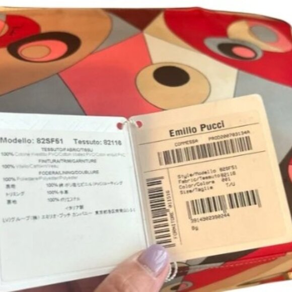 EMILIO PUCCI AUTHENTIC  “Comessa”  Red Tan Geometric Tote Bag - Picture 4 of 10